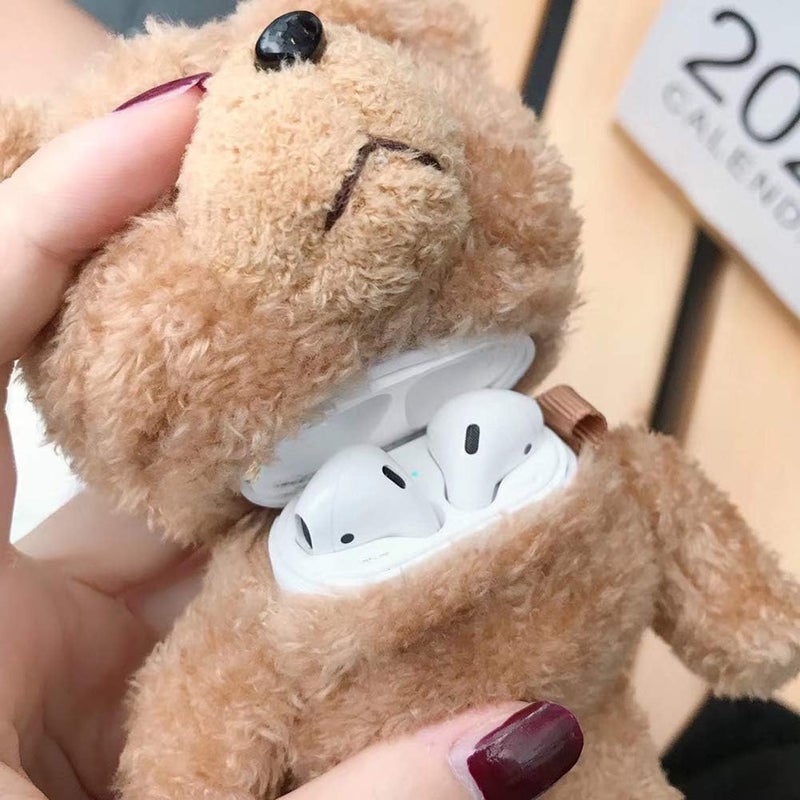 SGVAHY Furry Case for AirPods Pro 2nd/1st Generation Funny Cute 3D Cartoon Plush Design Soft Warm Fluffy AirPod Pro 2 Cover with Keychain Kawaii Anti-Fall Protective Case Women Girlsï¼ˆBear Khakiï¼‰ - Image 3